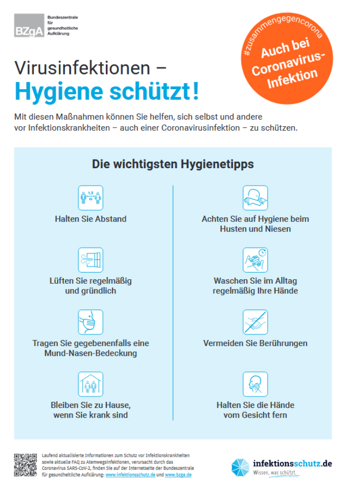 Plakat: Virusinfektionen – Hygiene schützt! 